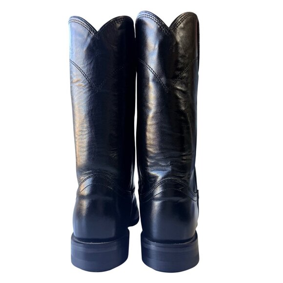 JUSTIN Cora Roper Womens 5.5B Black Leather Western Boots 10" Shaft Rubber Sole - Picture 2 of 16